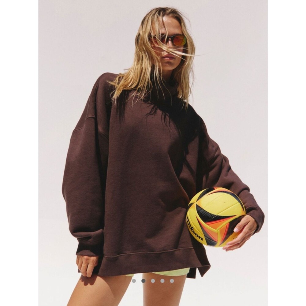 Free People Movement A Cut Above Mock Neck Pullover Sweatshirt Brown Small NEW